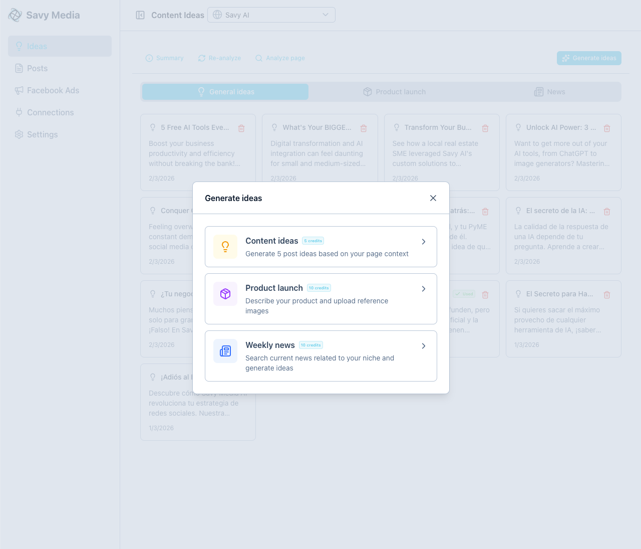 Genera ideas para cualquier tipo de contenido