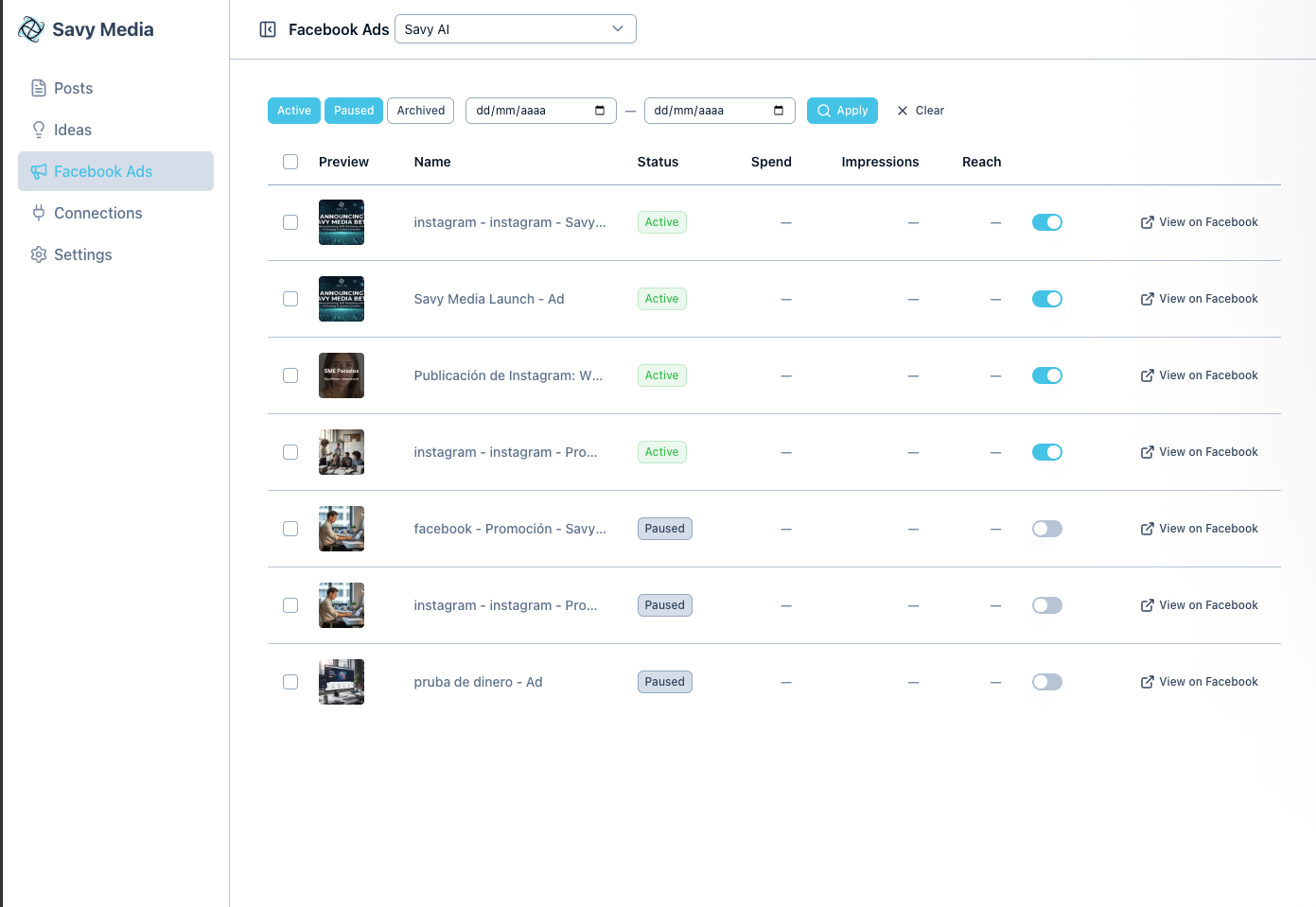 Captura del Dashboard de Ads